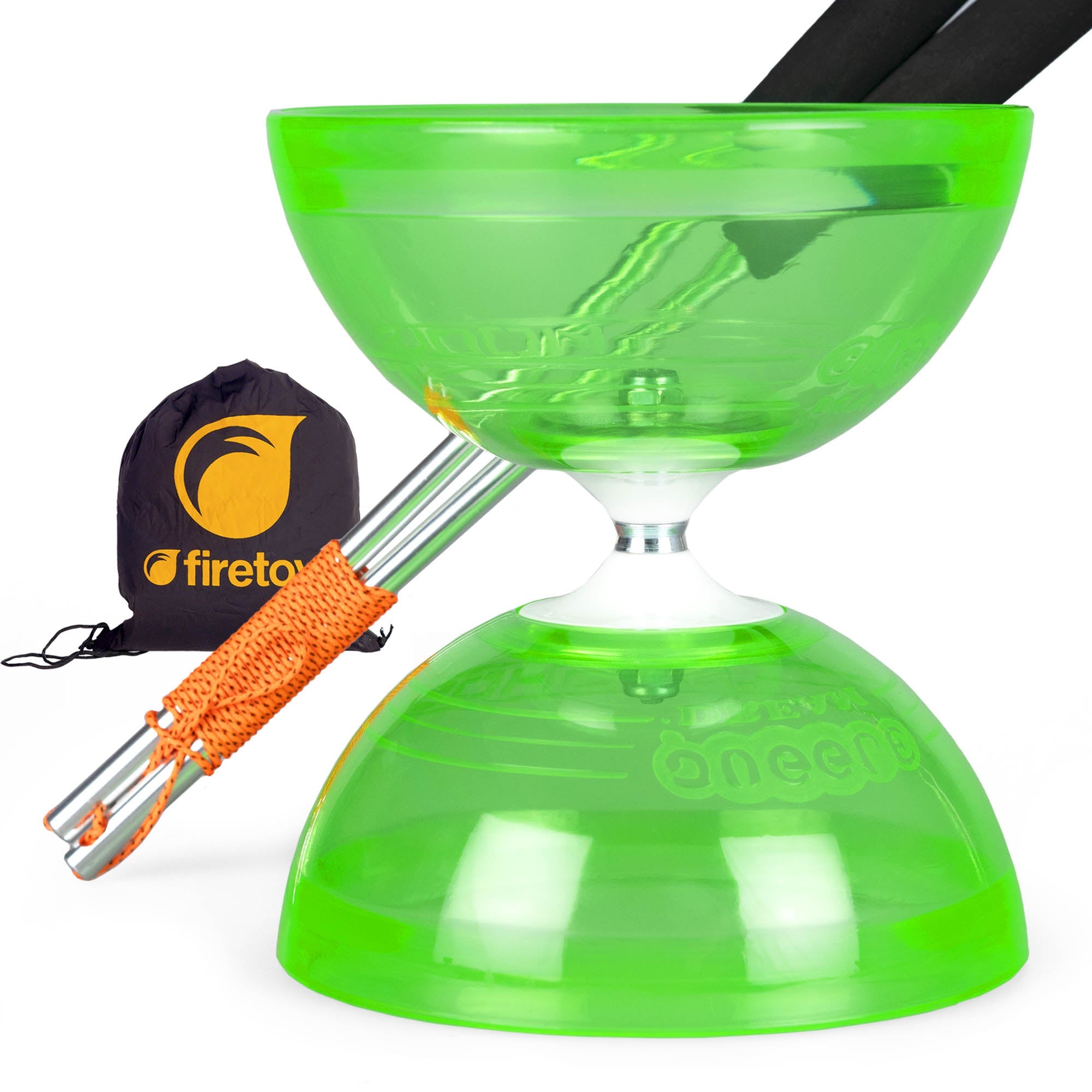 green diabolo with sticks and bag