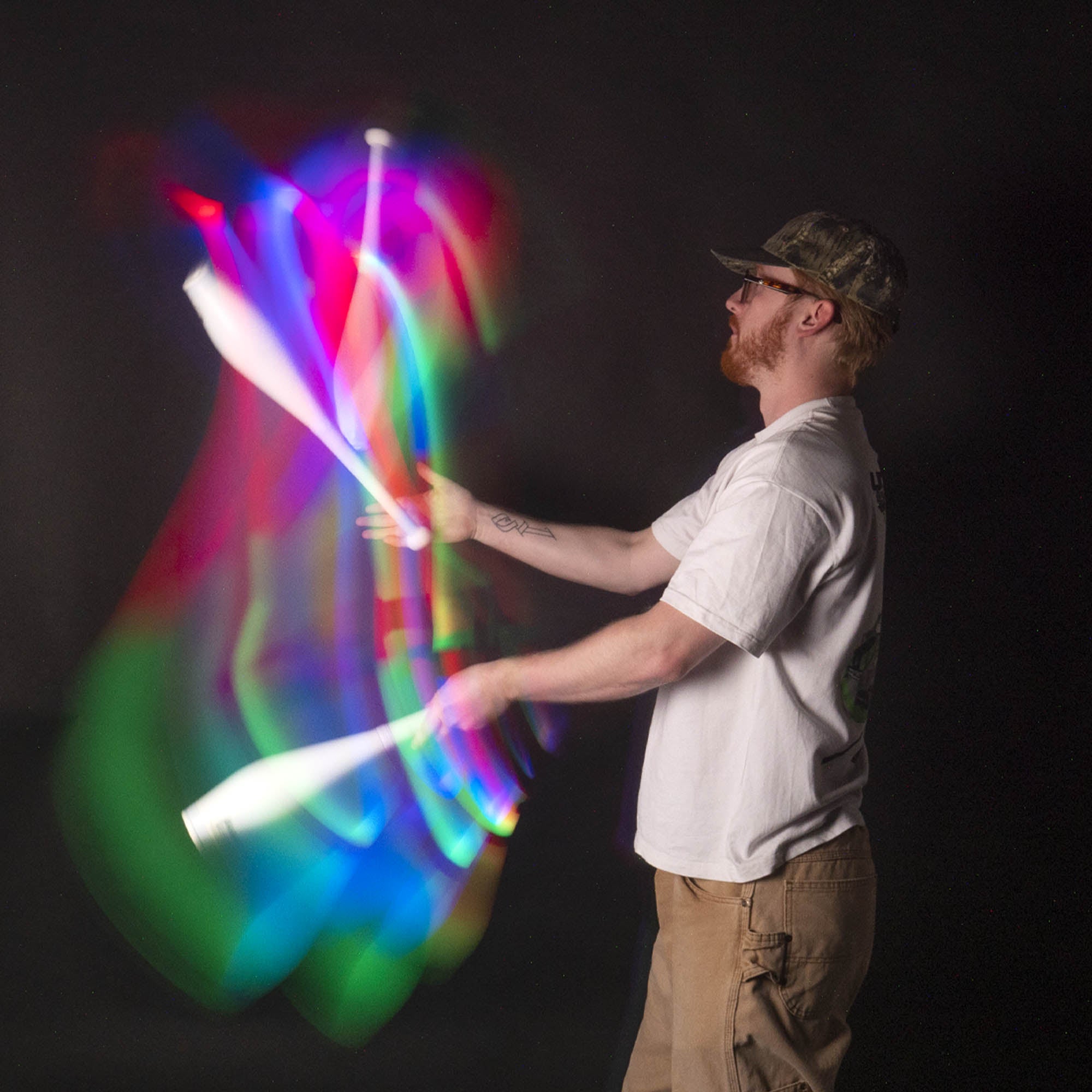 Nebula 3 LED juggling club action shot glowing multicolour 