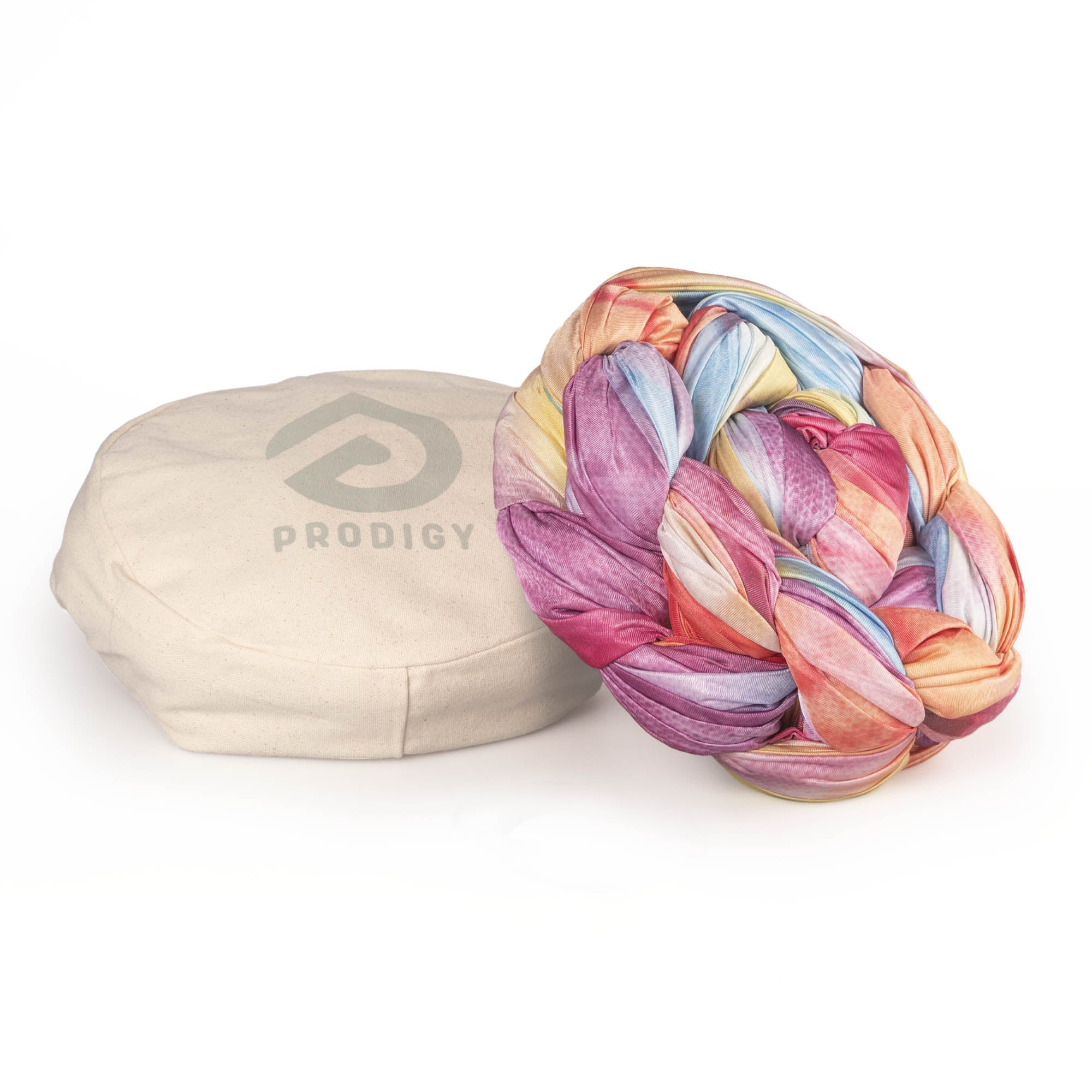 Cosmic rainbow silk resting on eco bag