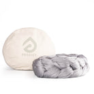 Silver aerial silk in front of eco bag