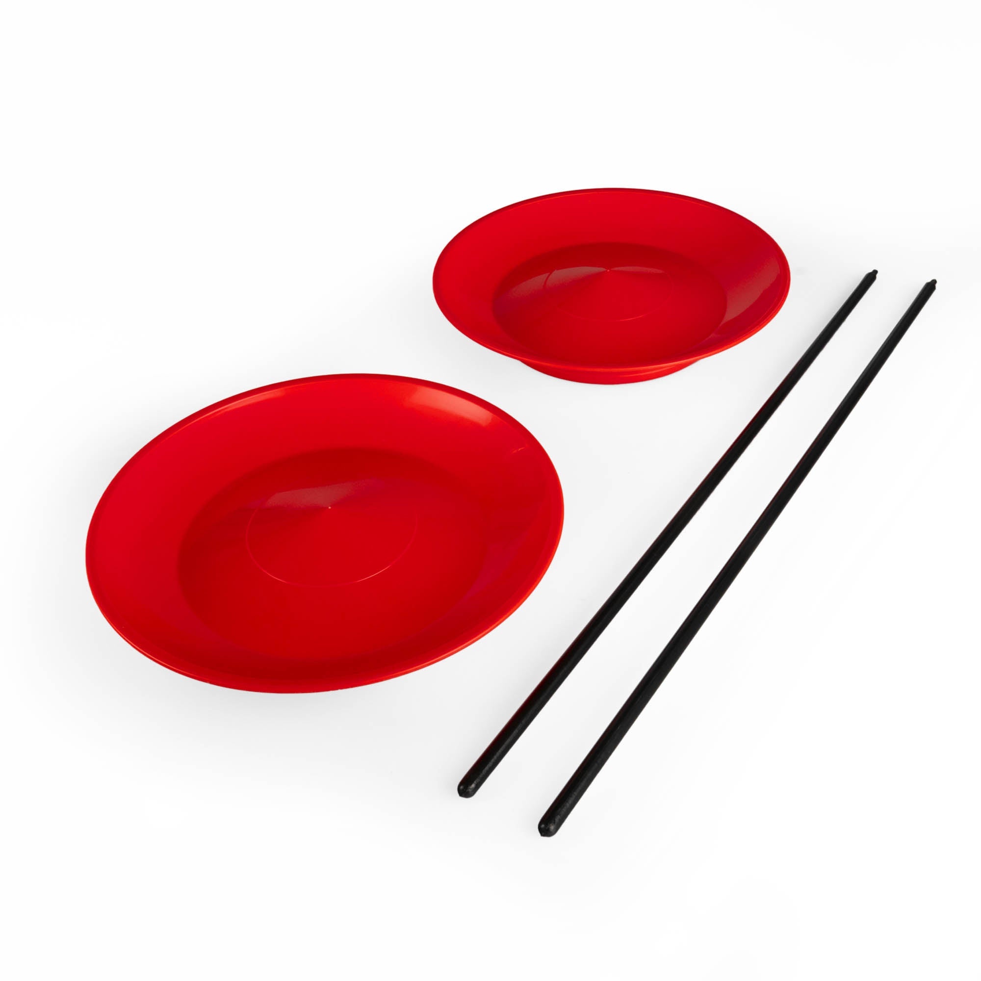 Status spinning plates 2 x red with 2 sticks at a slight angle