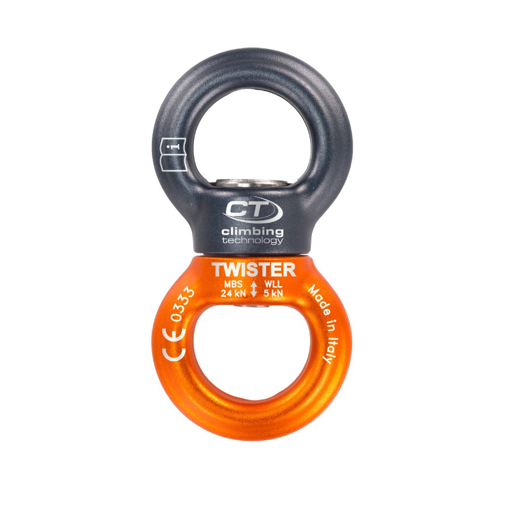 Climbing Technology Twister carabiner with orange and grey design on a white background