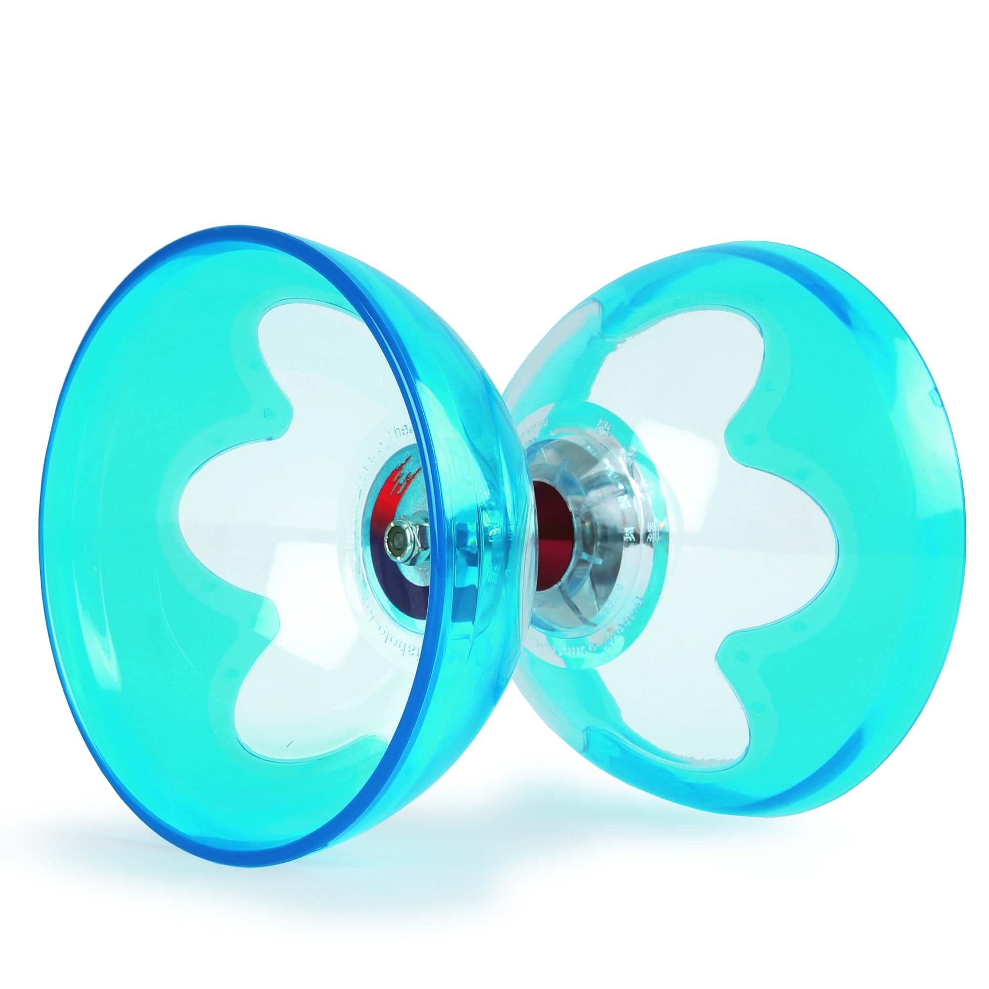 Blue hyperspin diabolo laying on it's side