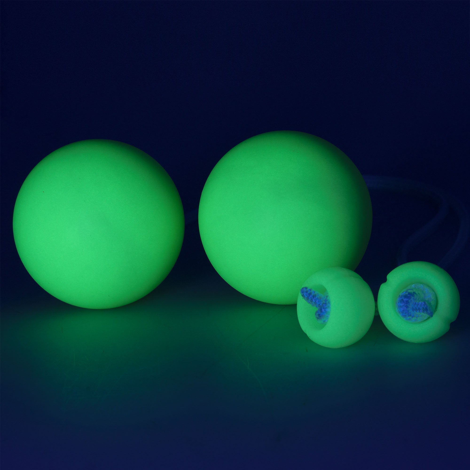 Pair of Dynapro contact poi glowing  in the dark