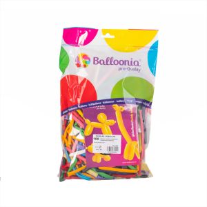 Balloonia Modelling Balloons -  Bag of 100 Balloons + booklet - Assorted Colours - Size 260